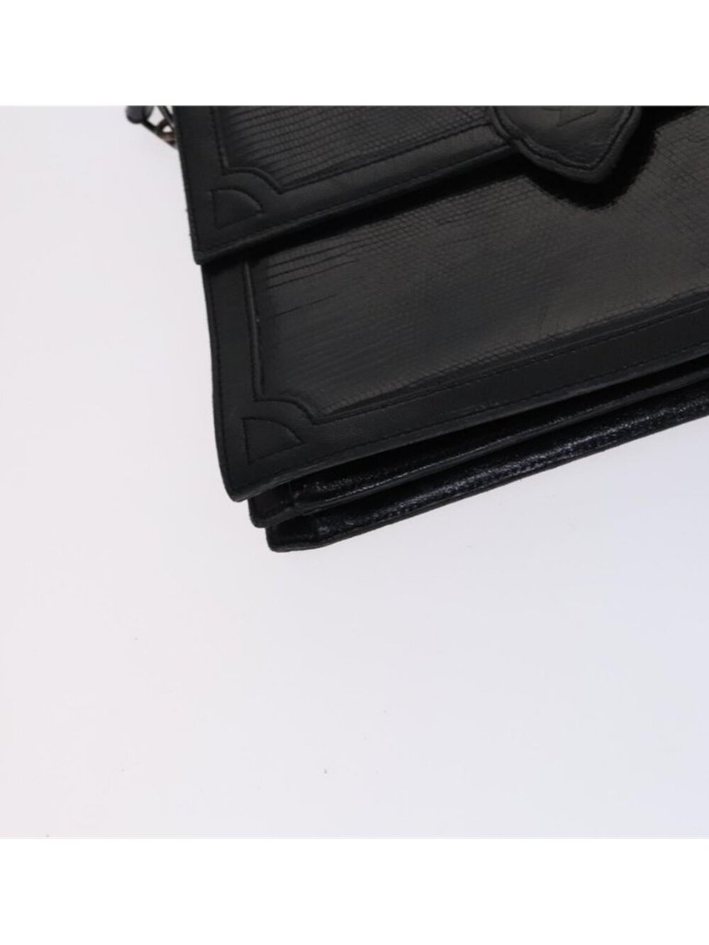 Authentic SAINT LAURENT Shoulder Bag Leather Embossed Black - Picture 3 of 16